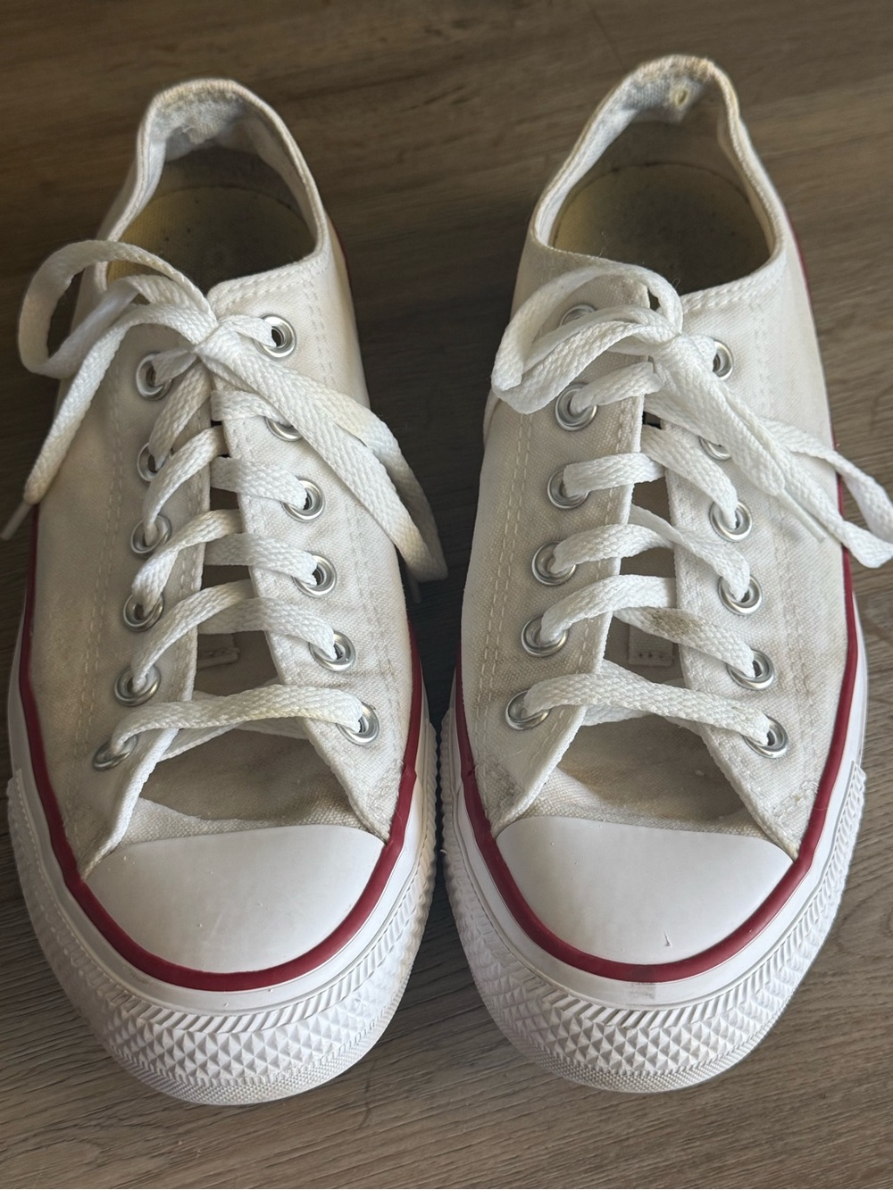 Converse White Canvas Low Top Sneakers with Red Trim